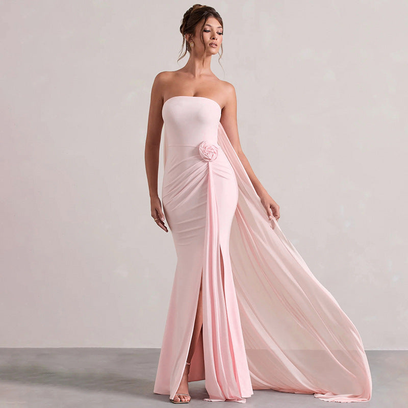 Damen Strapless Abendkleid mit schicker Drapierung und verführerischem Schlitz R&B