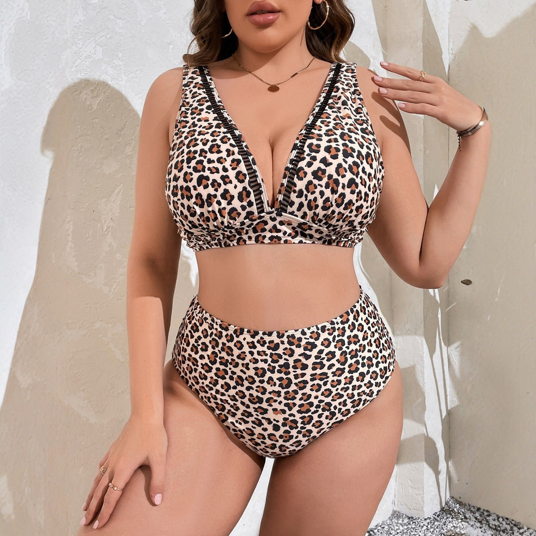 Damen Hochtaillierter Bikini mit modischem Leomuster R&B