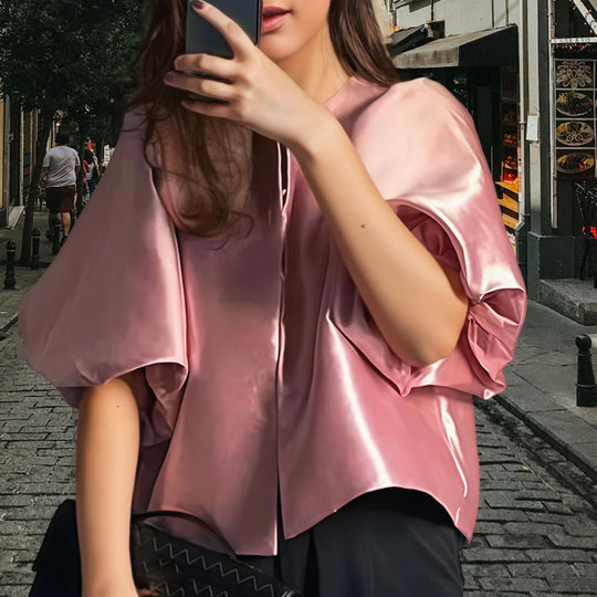 Damen Elegantes Midikleid mit strukturiertem Oberteil und voluminösen Ärmeln R&B