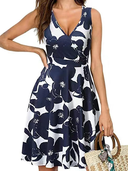 Damen Wickelkleid mit floralem Muster und schwingendem Rock R&B