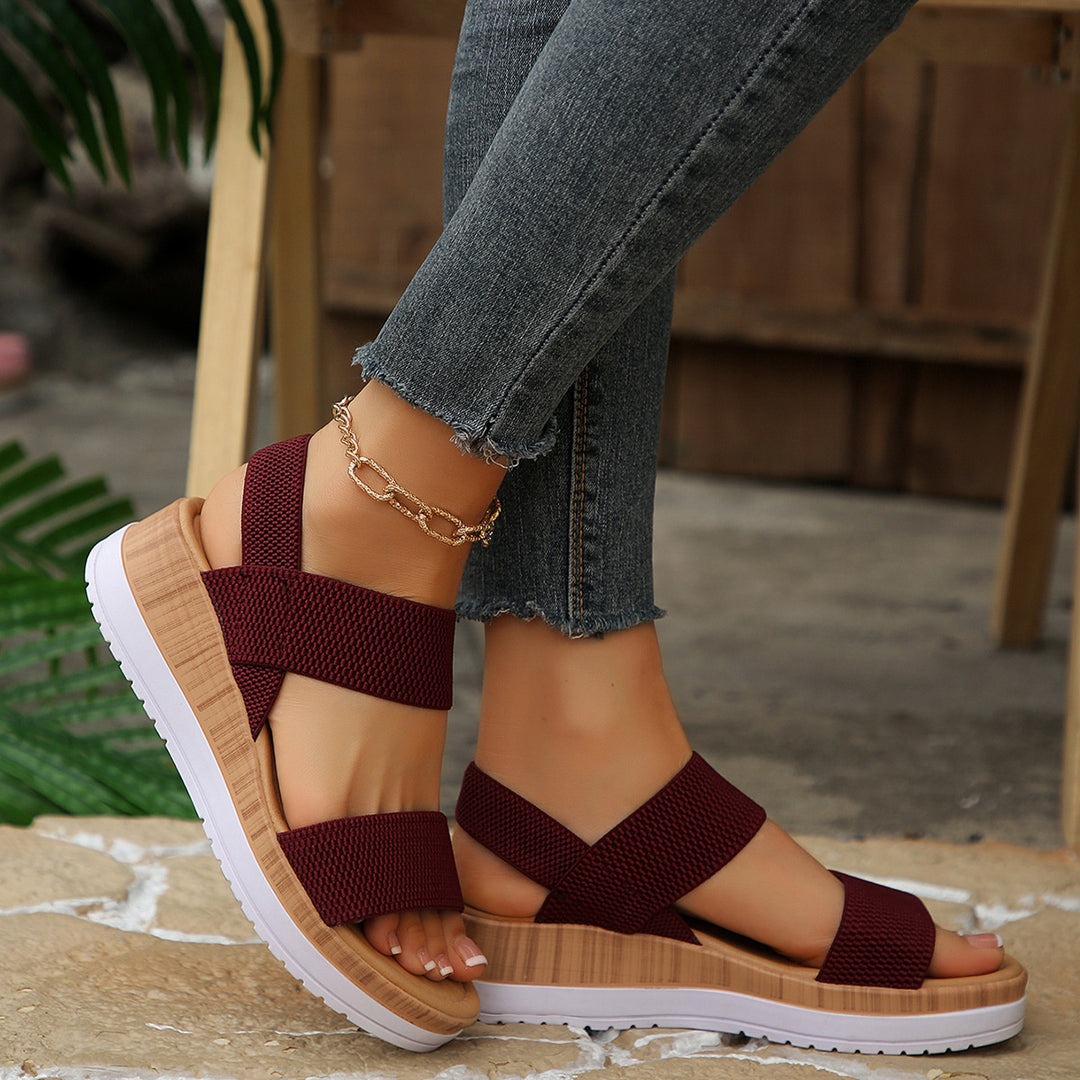 Damen modische Wedge-Sandalen mit elastischen Riemen und komfortabler Sohle R&B