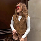 Damen Modische Wildlederweste mit eleganten Knopfdetails R&B