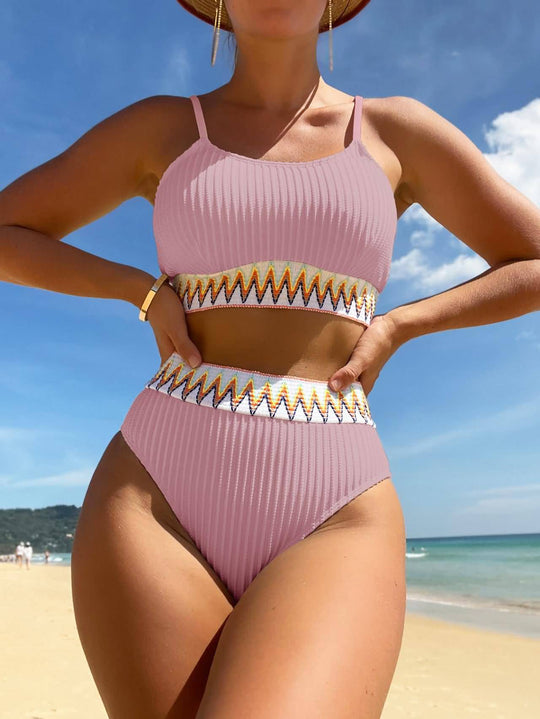 Damen Hochtaillierter Bikini mit geometrischem Muster R&B