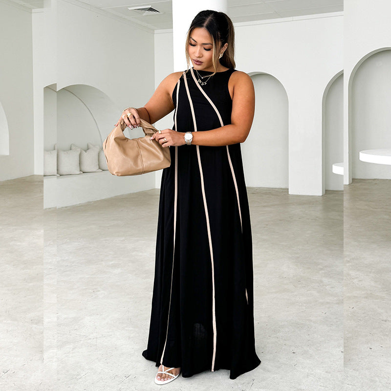 Damen Maxikleid mit elegantem Schnitt und detaillierter Kontrastnaht R&B