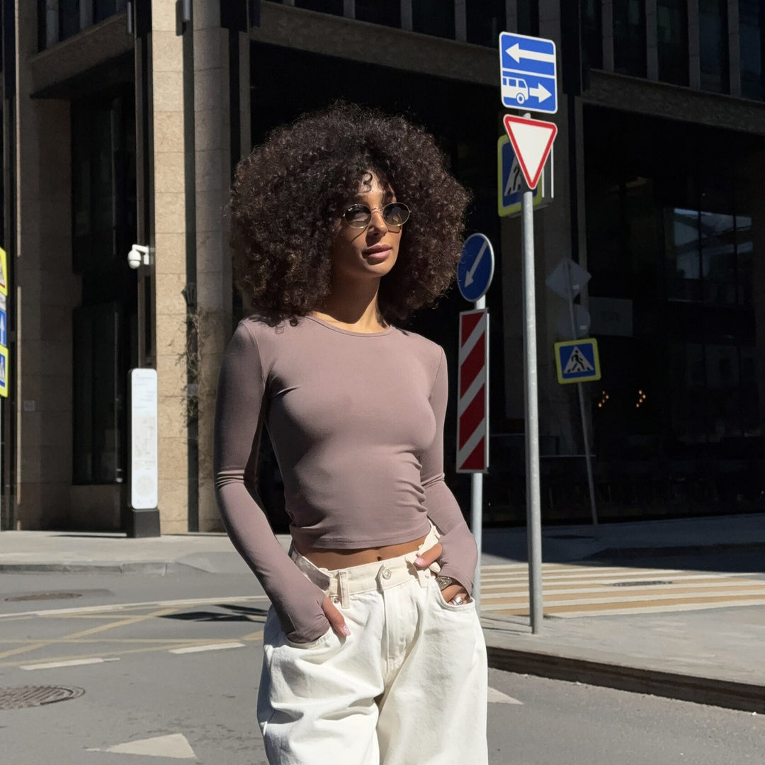 Damen figurbetontes Langarmoberteil aus weichem Material R&B