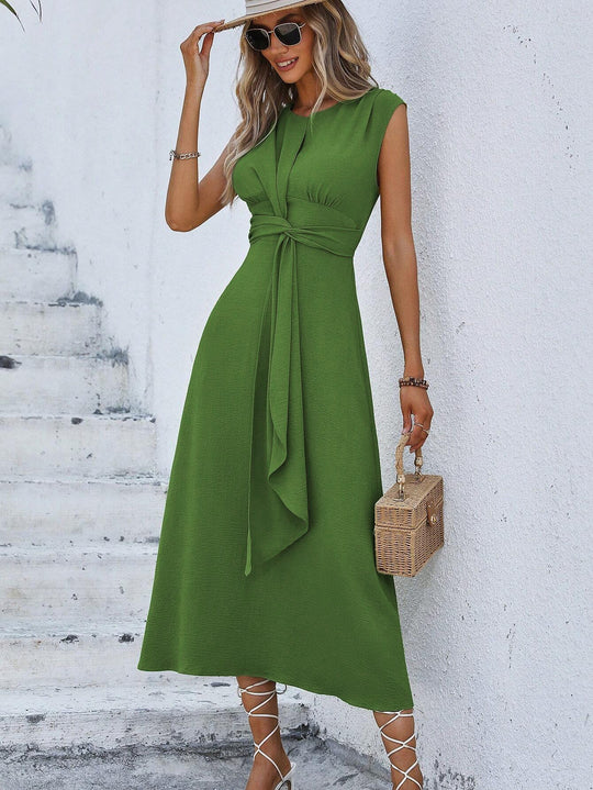 Damen Midikleid mit schlichter Eleganz und Taillengürtel R&B