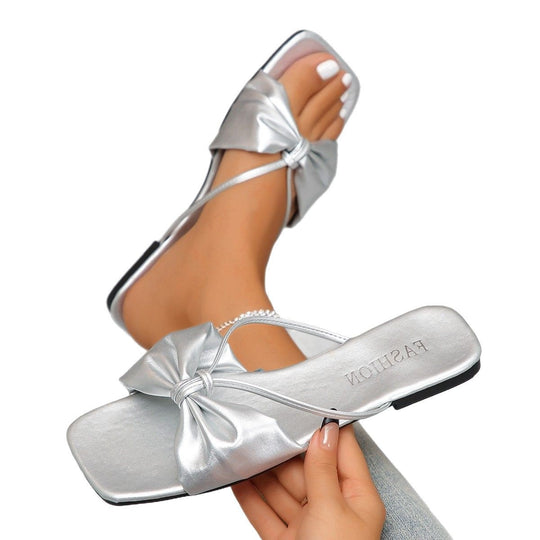 Damen Bogenförmige Zehentrenner-Sandalen mit schimmerndem Riemendesign R&B