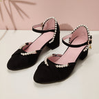 Damen Elegante Absatzsandalen mit zarter Perlenverzierung und komfortablem Blockabsatz R&B