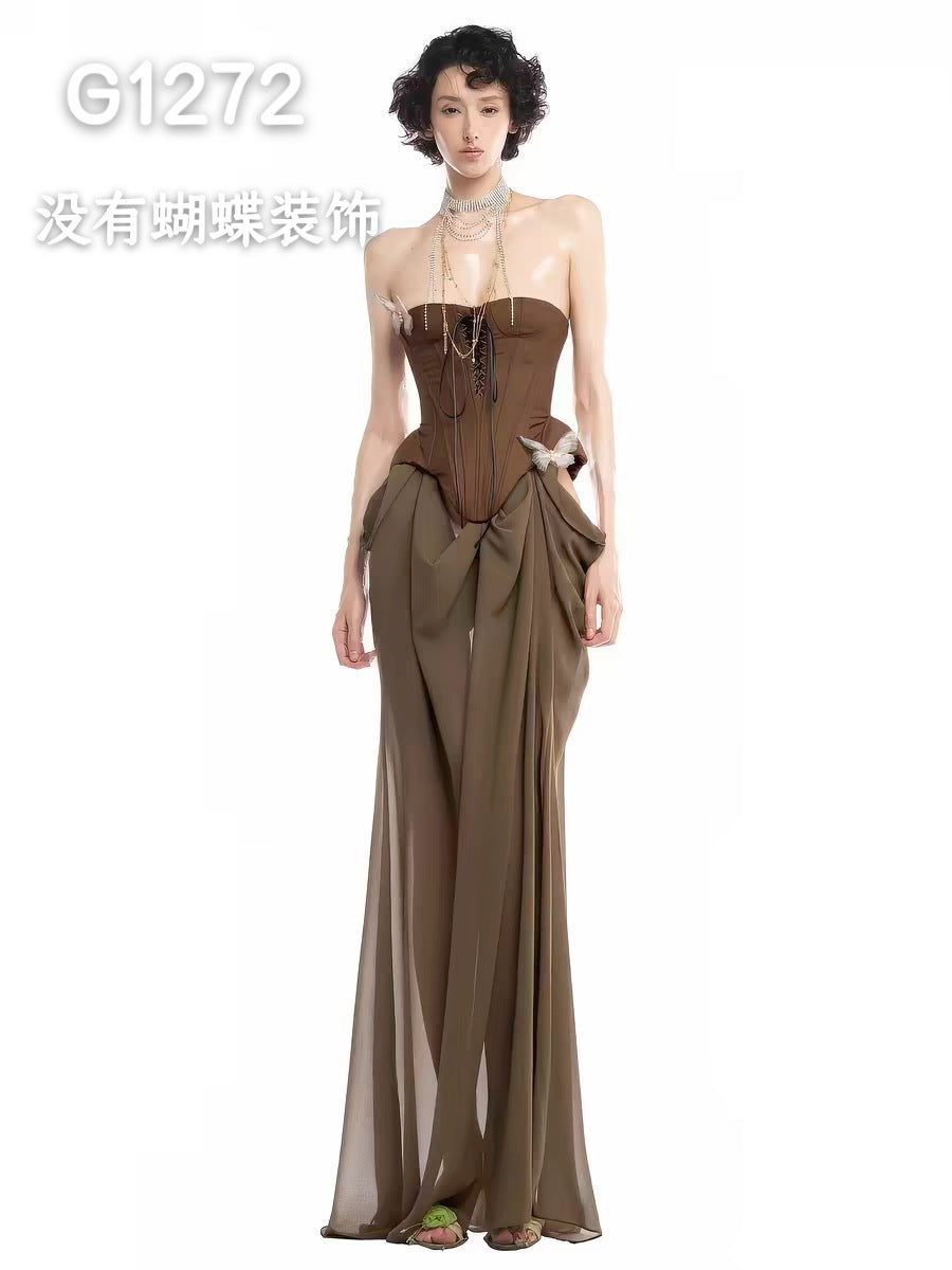 Damen Elegante Corsage-Bluse mit transparenten Ärmeln R&B