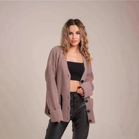 Damen Grober Strickcardigan mit modernen Knopfdetails und lässigem Schnitt R&B