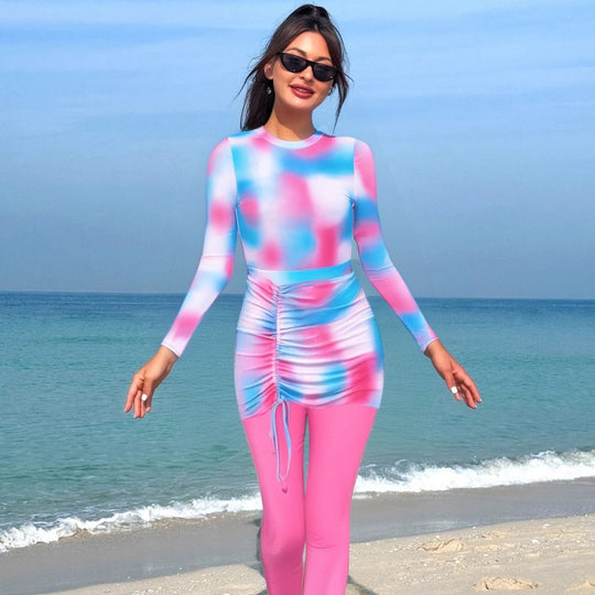 Damen Sportlicher Langarm-Schwimmanzug mit Raffung R&B
