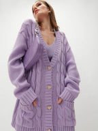 Damen Grobstrick-Cardigan mit herzförmigen Knöpfen und seitlichen Taschen R&B