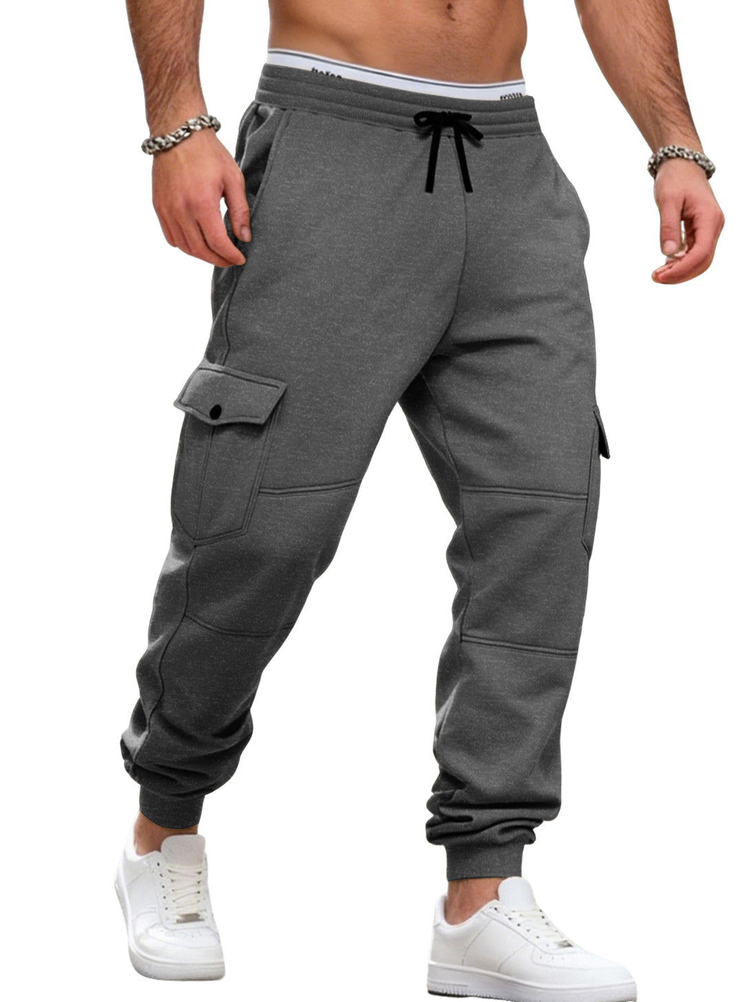 Herren nan sportive Jogginghose mit Cargotaschen Kordelzug und geripptem Knöchelsaum R&B