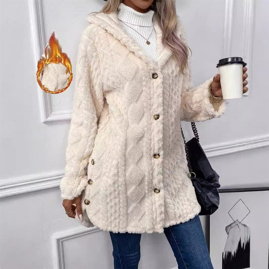 Damen Kuschelige Teddyjacke mit Knopfverschluss R&B