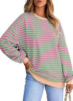 Damen Lässiger Sweater mit Breiten Streifen R&B