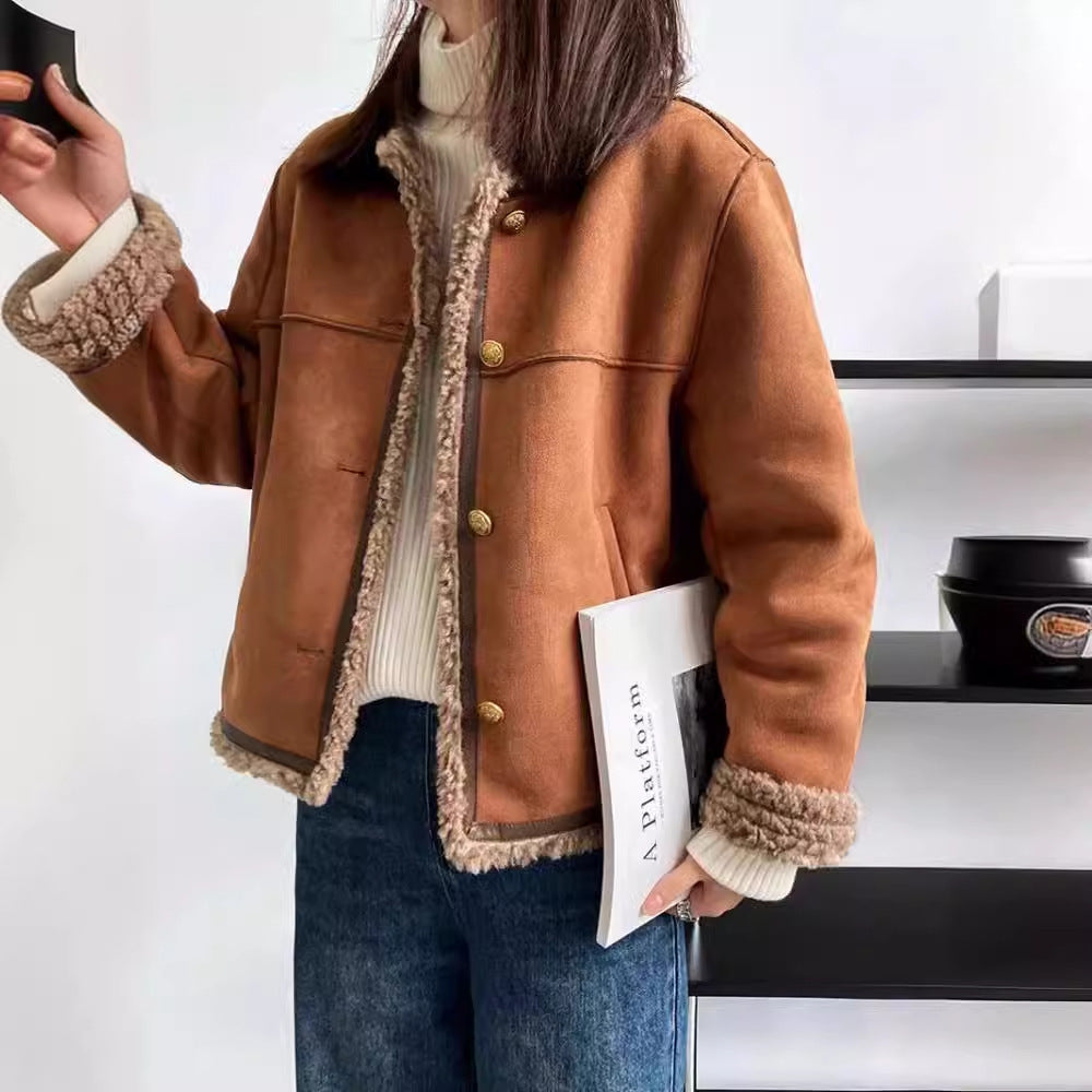 Damen Kunstlederjacke mit kuscheligem Teddyfutter R&B
