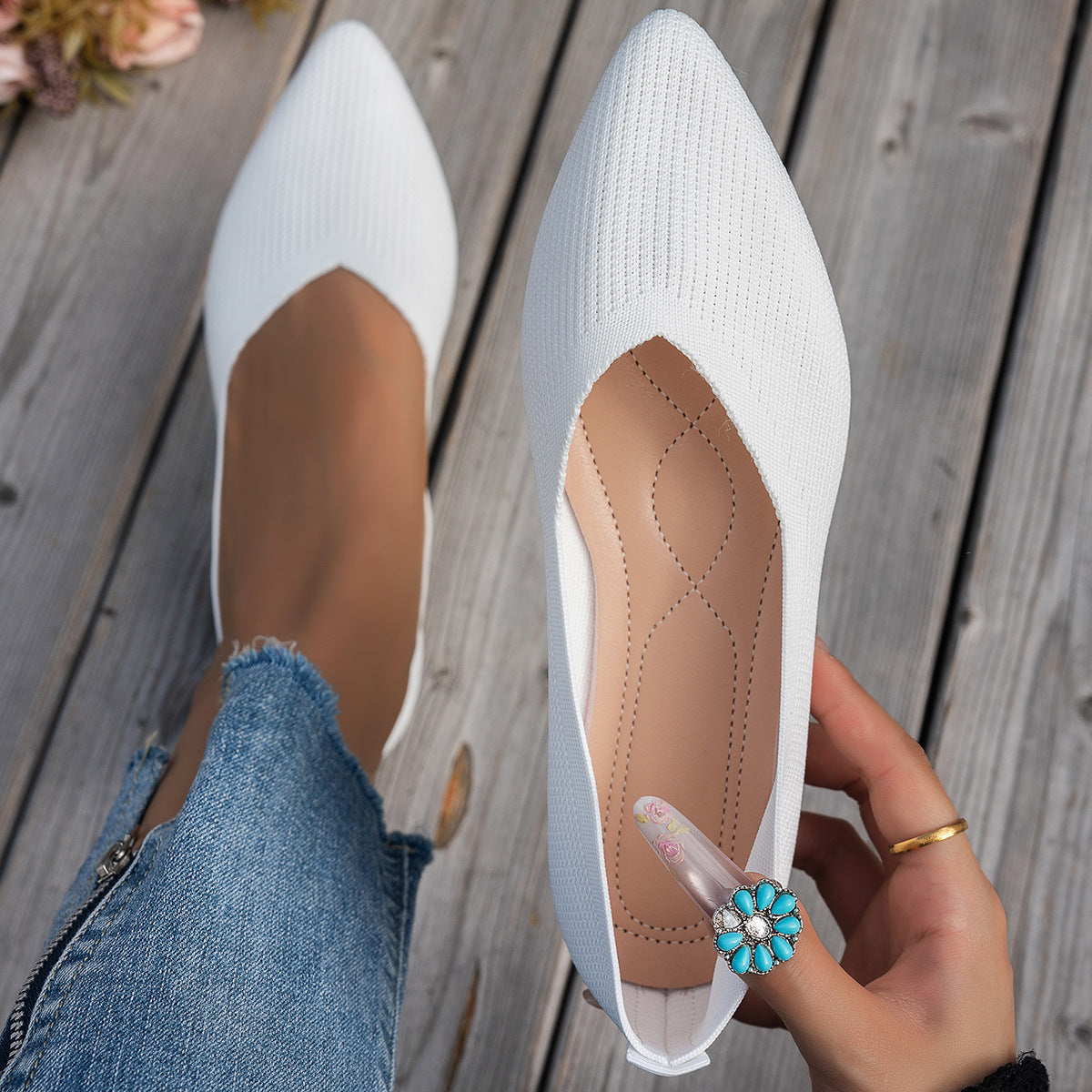 Damen Ballerinas mit kreativem Hahnentrittmuster und flexiblem Fußbett R&B