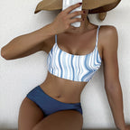 Damen Badeanzug-Set mit stilvollem gestreiften Oberteil und hoch tailliertem Slip