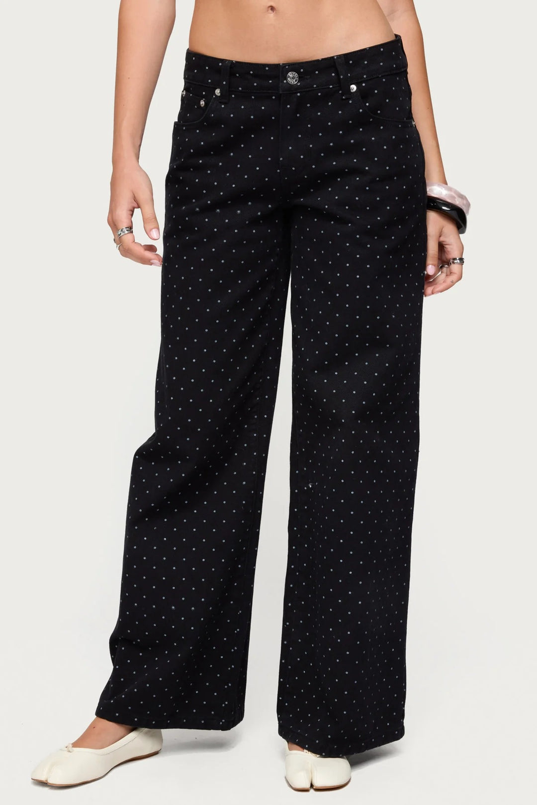Damen weite Denim-Jeans mit Polka-Dots R&B