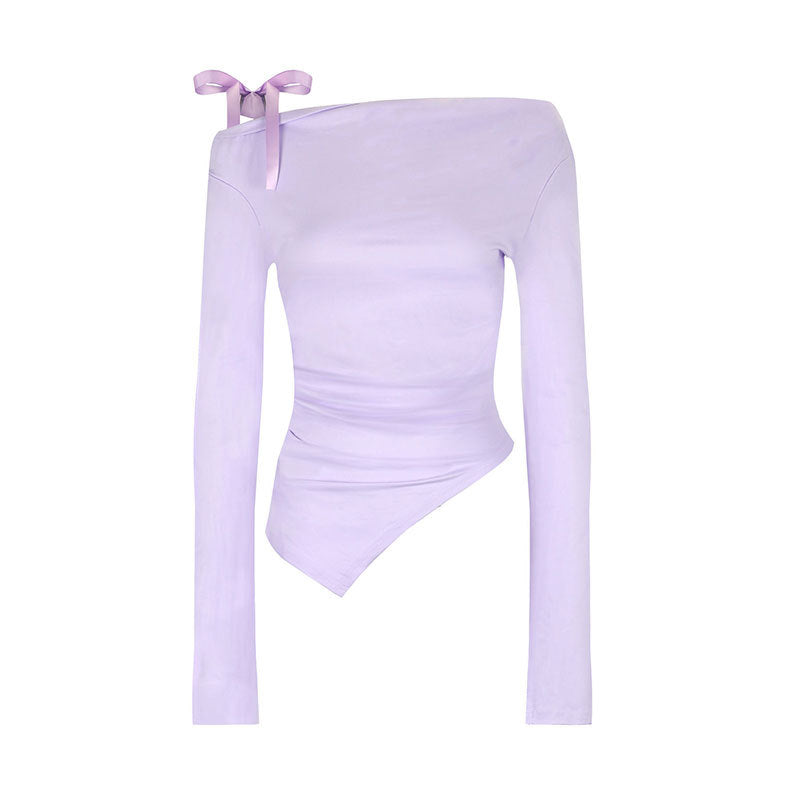 Damen asymmetrisches Langarmoberteil mit dekorativer Schleife EB