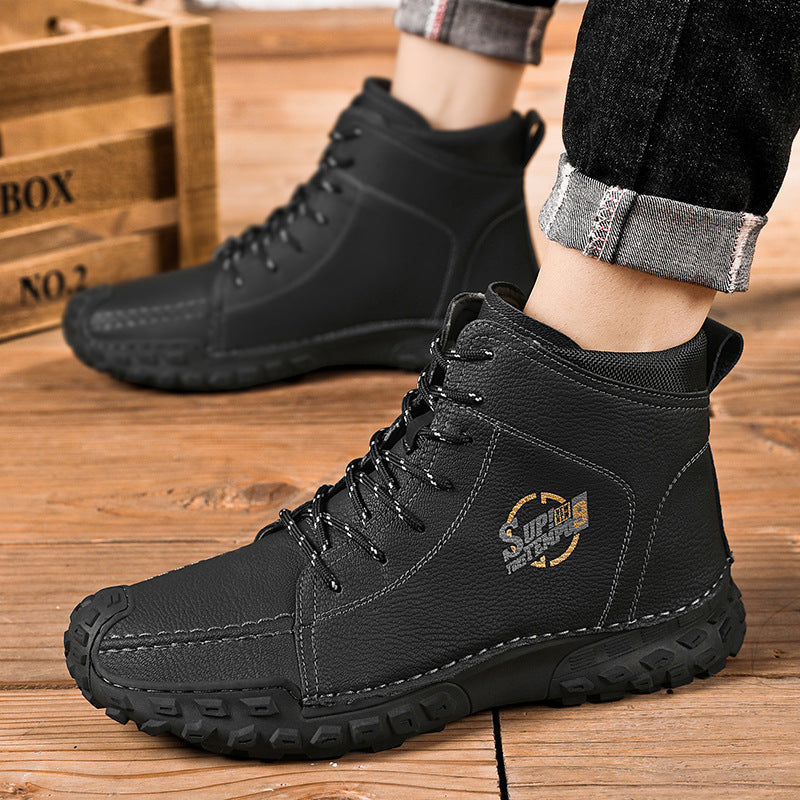 Damen robuste Schnürboots aus Kunstleder mit rutschfester Profilsohle