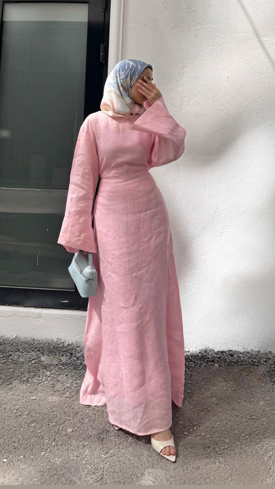 Damen Langes, elegantes Maxikleid aus leichtem Stoff mit Taillengürtel R&B