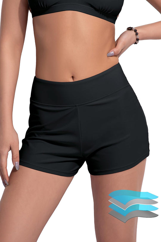 Damen Hochgeschnittene Sport-Badeshorts mit elastischem Bund R&B