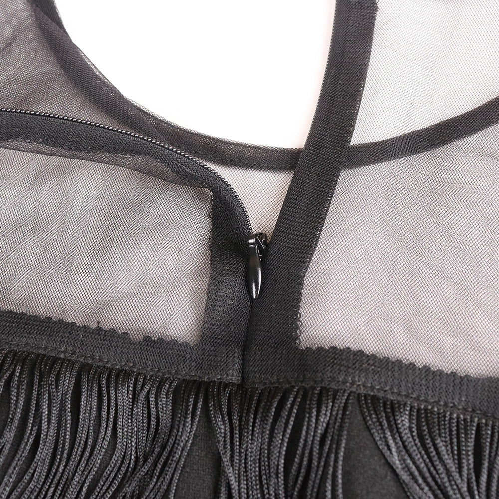 Damen Wickelkleid mit fransierendem Design und seitlichem Schlitz R&B