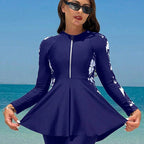 Damen Sportlicher Badeanzug mit hohem Hals und ausgestelltem Rock R&B
