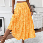 Damen Langer Rock mit floralem Print und elastischem Bund Heidi Mode