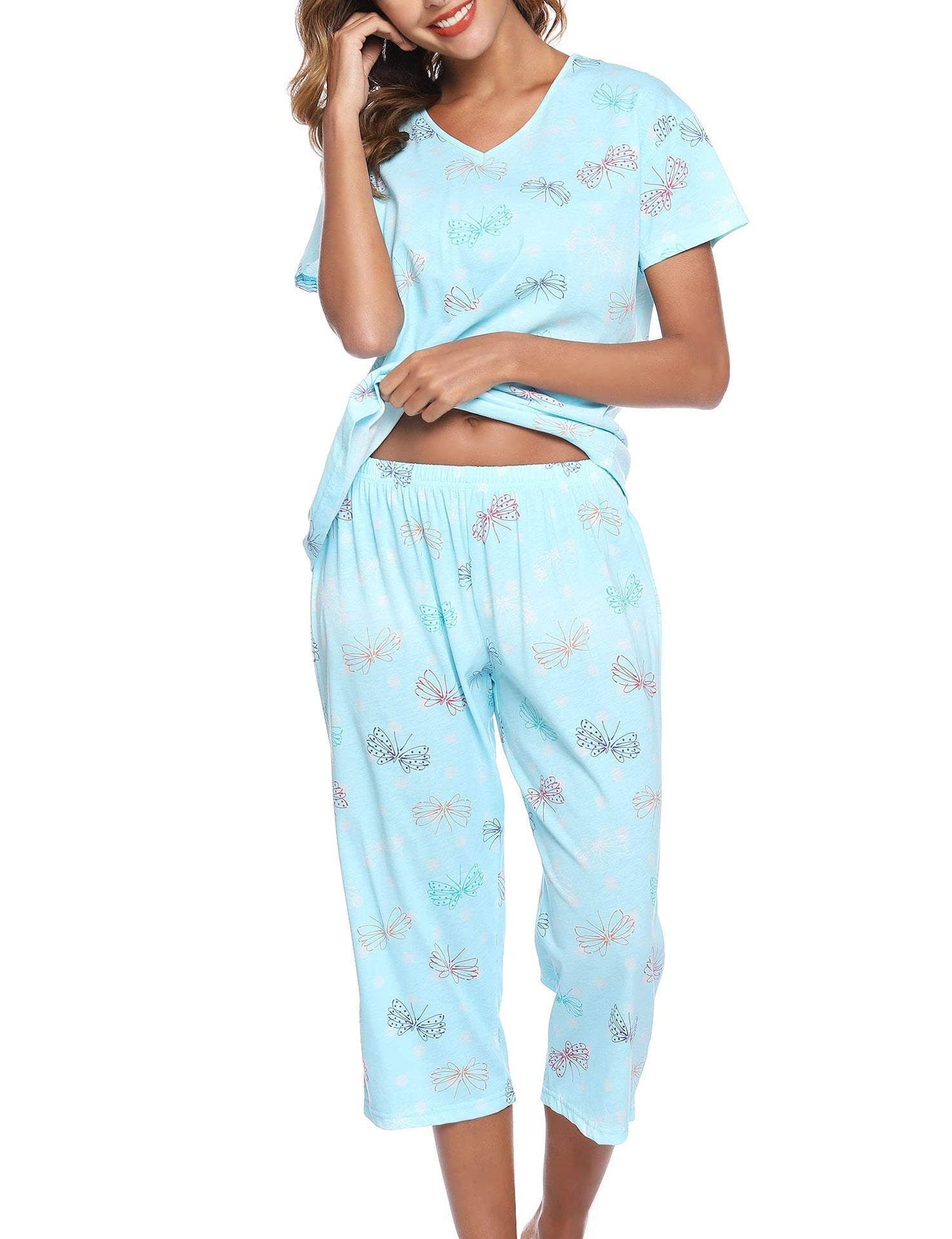 Damen Pyjama-Set mit verspieltem Katzenmotiv R&B
