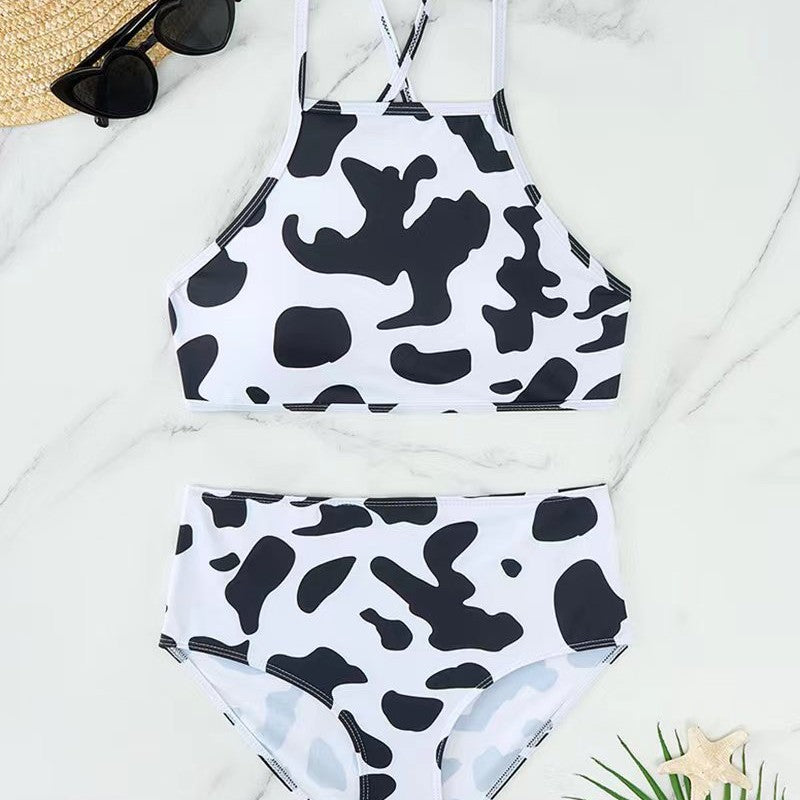 Damen Hochgeschnittener Bikini mit kreativem Muster R&B