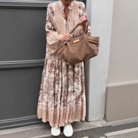 Damen Maxikleid mit voluminösen Ärmeln und elegantem Muster Heidi-Mode
