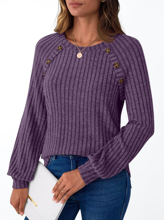 Damen Pullover mit dekorativen Knöpfen und strukturiertem Rippdesign R&B