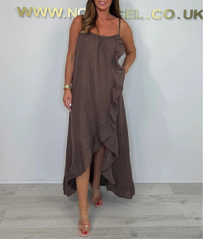 Damen Langarm Maxikleid mit asymmetrischem Saum und Rüsche R&B