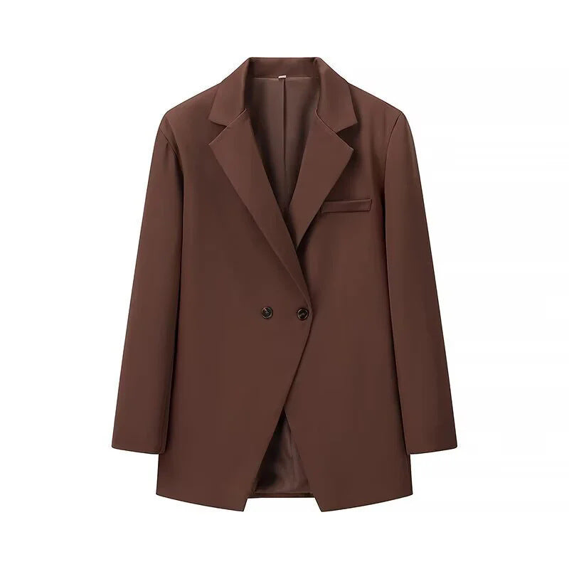 Damen eleganter Oversized-Blazer mit doppelter Knopfleiste und praktischen Taschen R&B