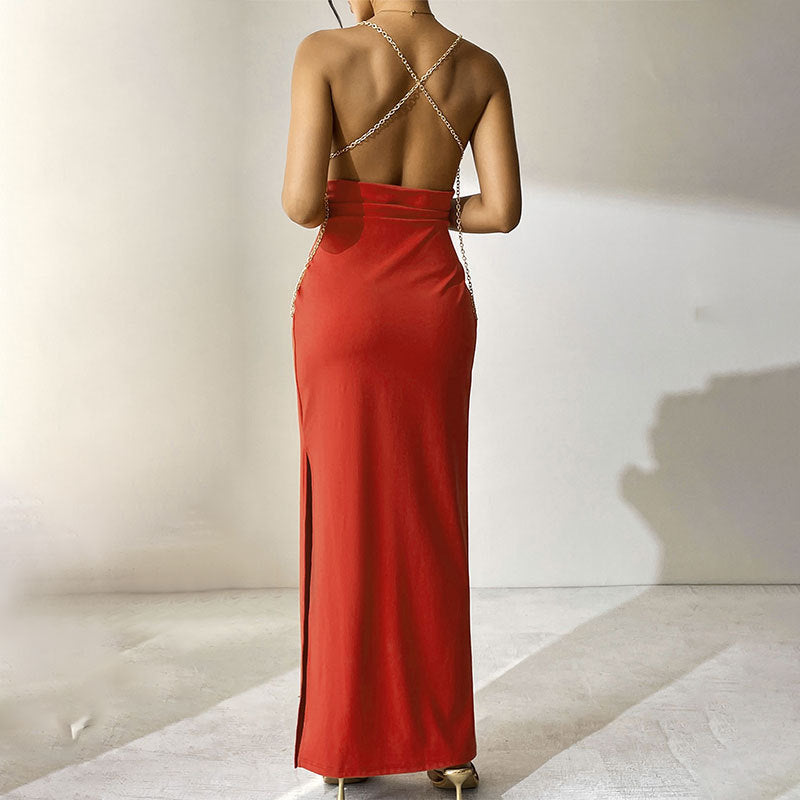 Damen Elegantes Langarm-Maxikleid mit tiefem V-Ausschnitt und zarten Rüschendetails R&B