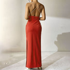 Damen Elegantes Langarm-Maxikleid mit tiefem V-Ausschnitt und zarten Rüschendetails EB