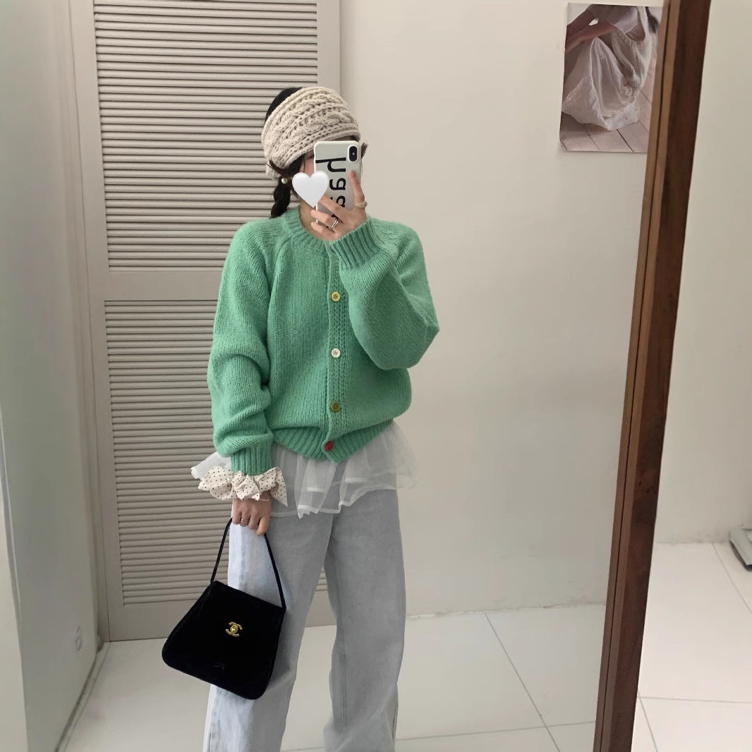 Damen Kuschelige Strickjacke mit bunten Knöpfen und lockerer Passform R&B