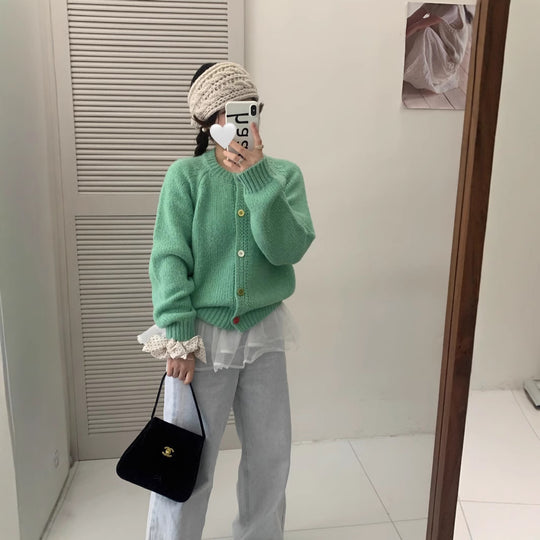 Damen Kuschelige Strickjacke mit bunten Knöpfen und lockerer Passform R&B