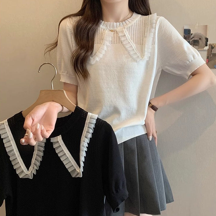 Damen Elegantes Strickoberteil mit dekorativem Rüschensaum und atmungsaktivem Design