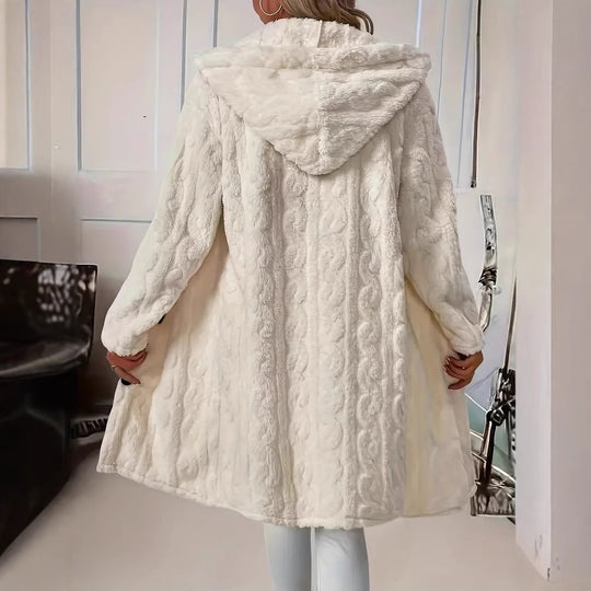 Damen Plüschiger Überwurf-Mantel mit Kapuze R&B