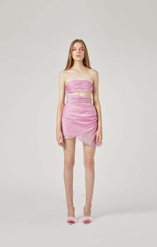 Damen trägerloses Wickelkleid mit Schnittdetails R&B