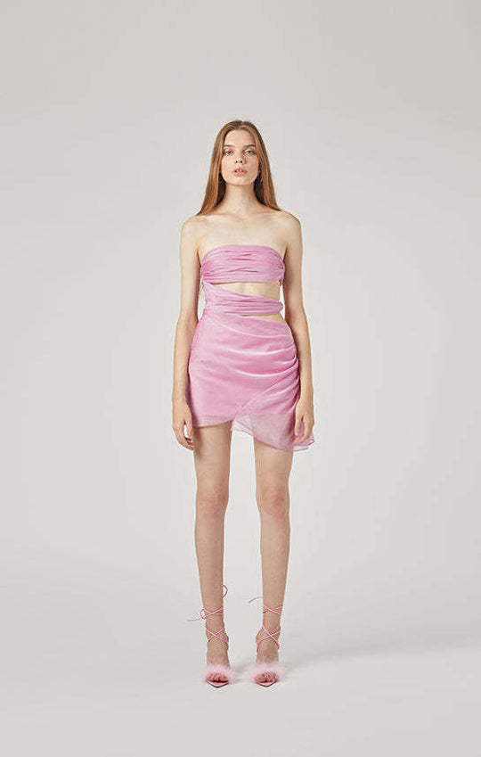 Damen trägerloses Wickelkleid mit Schnittdetails R&B