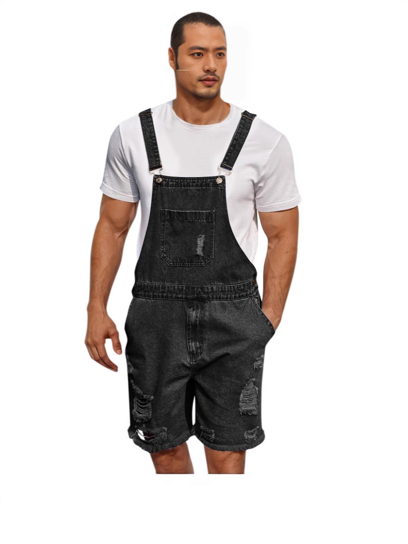 Herren Lässige Denim-Latzhose im distressed Look R&B