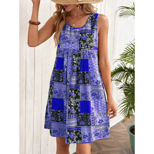 Damen Freizeitleinenkleid mit buntem Patchwork-Design R&B