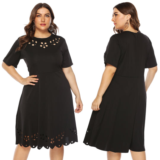 Damen elegantes Kleid mit durchbrochenem Kragen und wellenförmigem Saum R&B