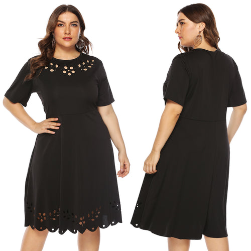 Damen elegantes Kleid mit durchbrochenem Kragen und wellenförmigem Saum R&B