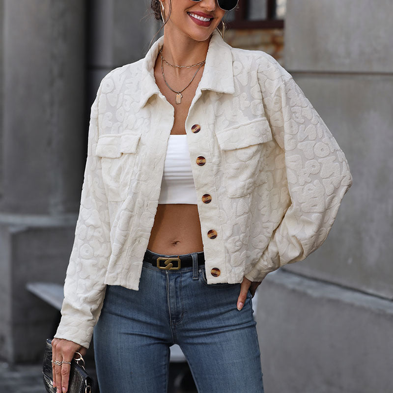 Damen cropped Jacke mit strukturiertem Stoff und praktischen Taschen R&B
