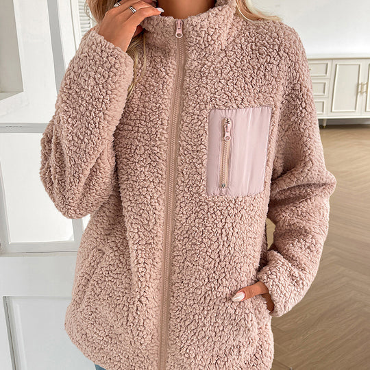 Damen kuschelige Fleecejacke mit hohen Kragen und praktischen Taschen R&B